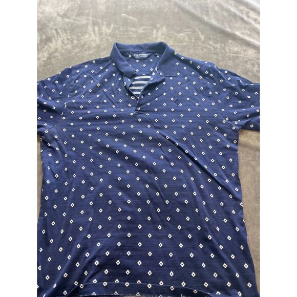 Ralph Lauren Polo Shirt Mens Large L Blue Diamond Pattern Gold Geometric - Picture 1 of 6